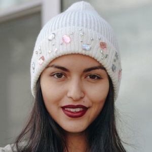 NWT Women’s Ivory Pink & Silver Rhinestone Beanie